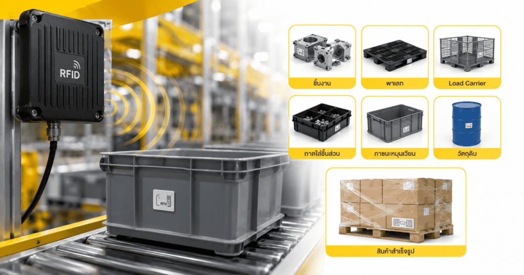 Passive RFID สำหรับติดตามชิ้นงาน พาเลท และภาชนะในระบบ Automation Passive RFID สำหรับติดตามชิ้นงาน พาเลท และภาชนะในระบบ Automation